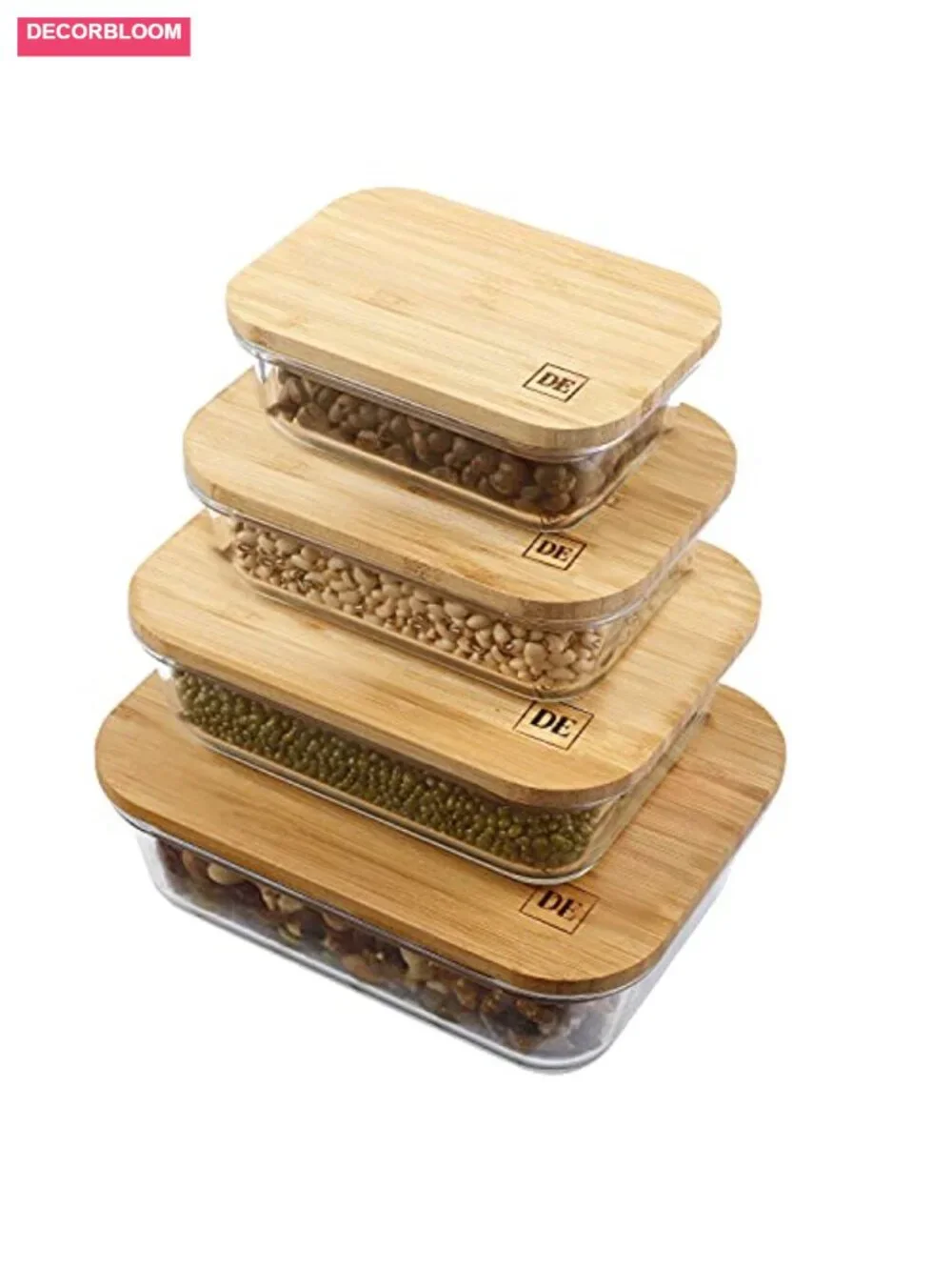 4-Pack Glass Food Storage Containers with Bamboo Lids, BPA-Free, Oven Safe
